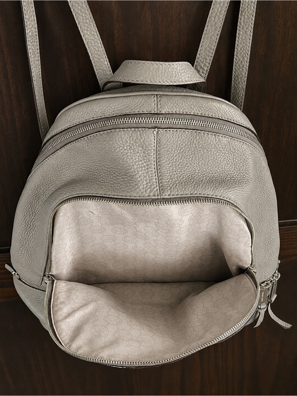 Michael Kors Gray Pebbled Leather Backpack with Gold Hardware - Picture 4 of 6